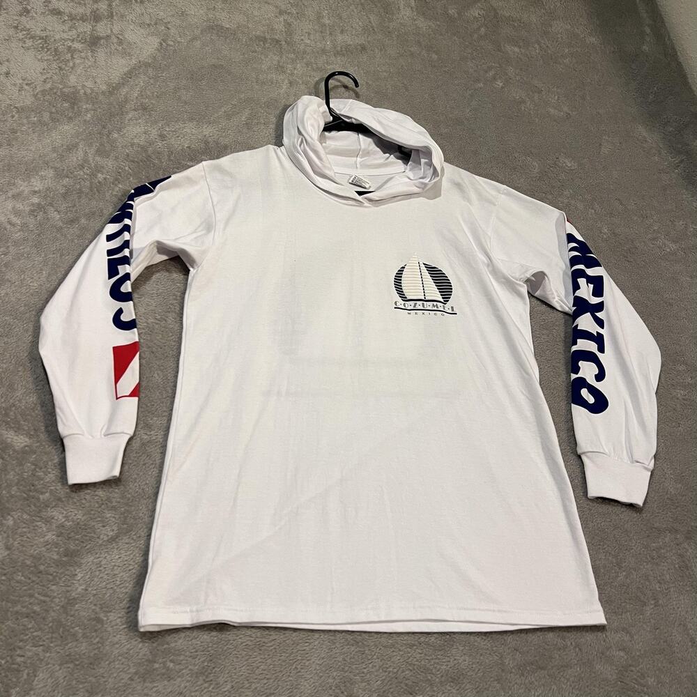 La Iguana Cozumel Mexico Shirt Mens Medium White Hooded Long Sleeve Graphic Tee